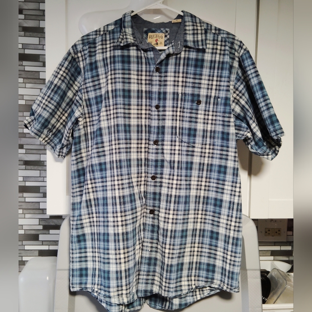 Red Head Brand Co. Blue Short Sleeve Plaid Button-Down Shirt Sz–L